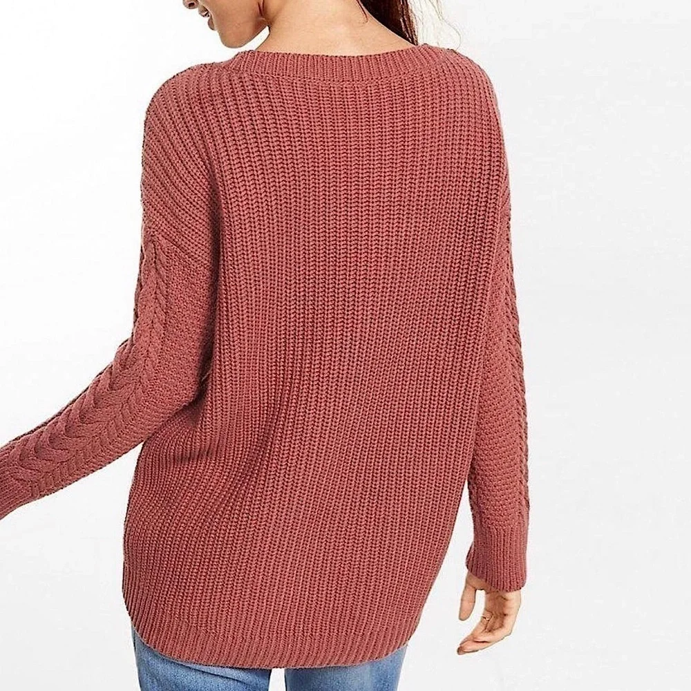 Express Lace-Up Inset Cable Knit Sweater - Picture 3 of 10